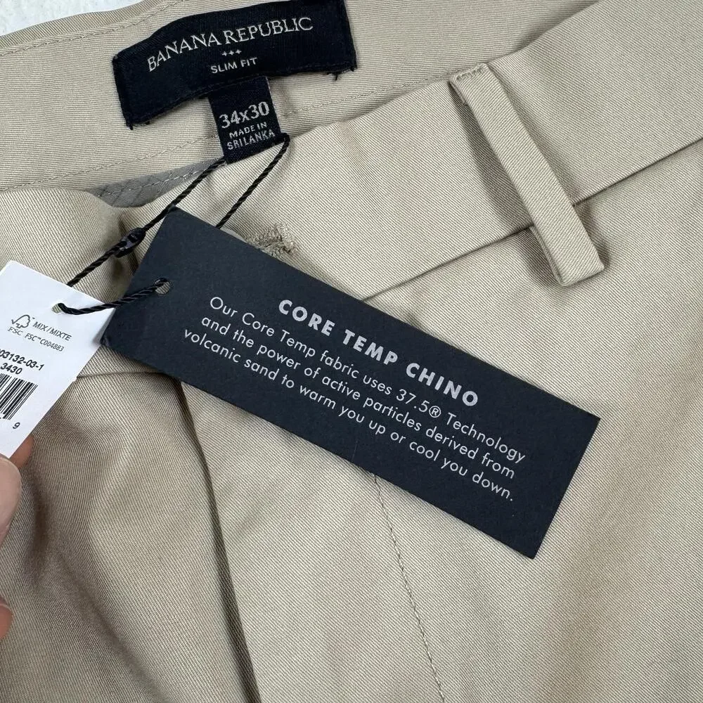 Banana Republic Pants Mens Size 34x30 Beige Core Temp Chino Slim Fit Stretch